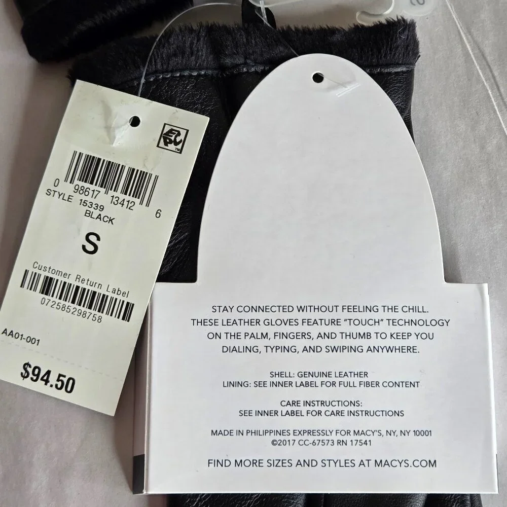 Charter Club Women's Super-Soft Lined Black Leather Gloves Size Small
